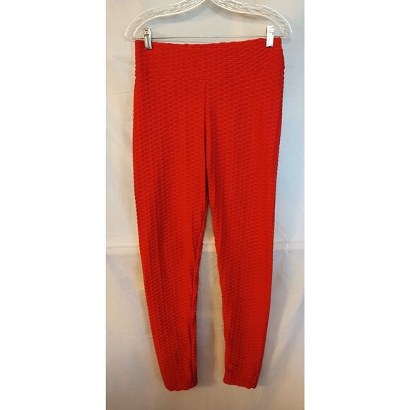 Unbranded Red Waffle Skinny Leggings Size XL Scrunch Butt Squat Proof - Picture 1 of 7